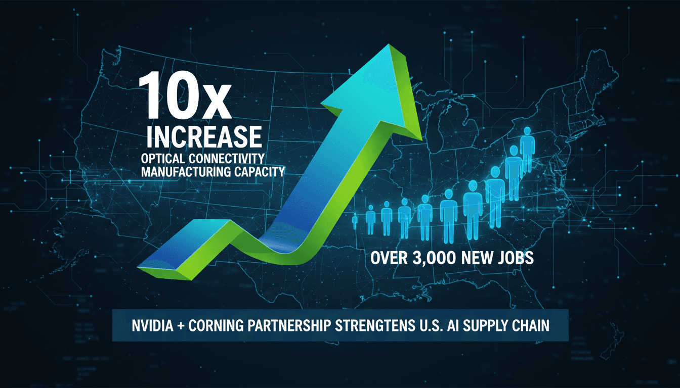 Infographic illustrating NVIDIA and Corning's partnership for U.S. AI infrastructure expansion and job creation.