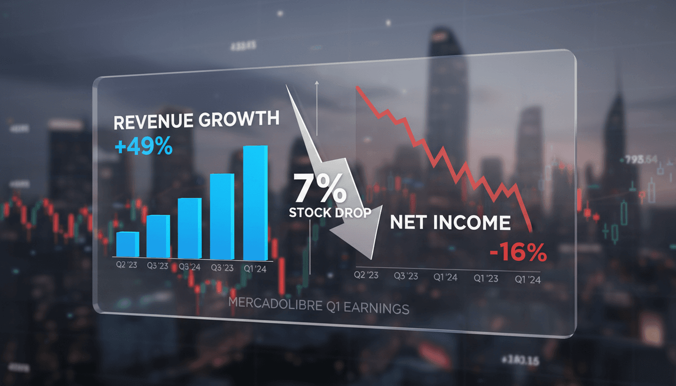 Graph comparing MercadoLibre's revenue growth and net income over the last four quarters.