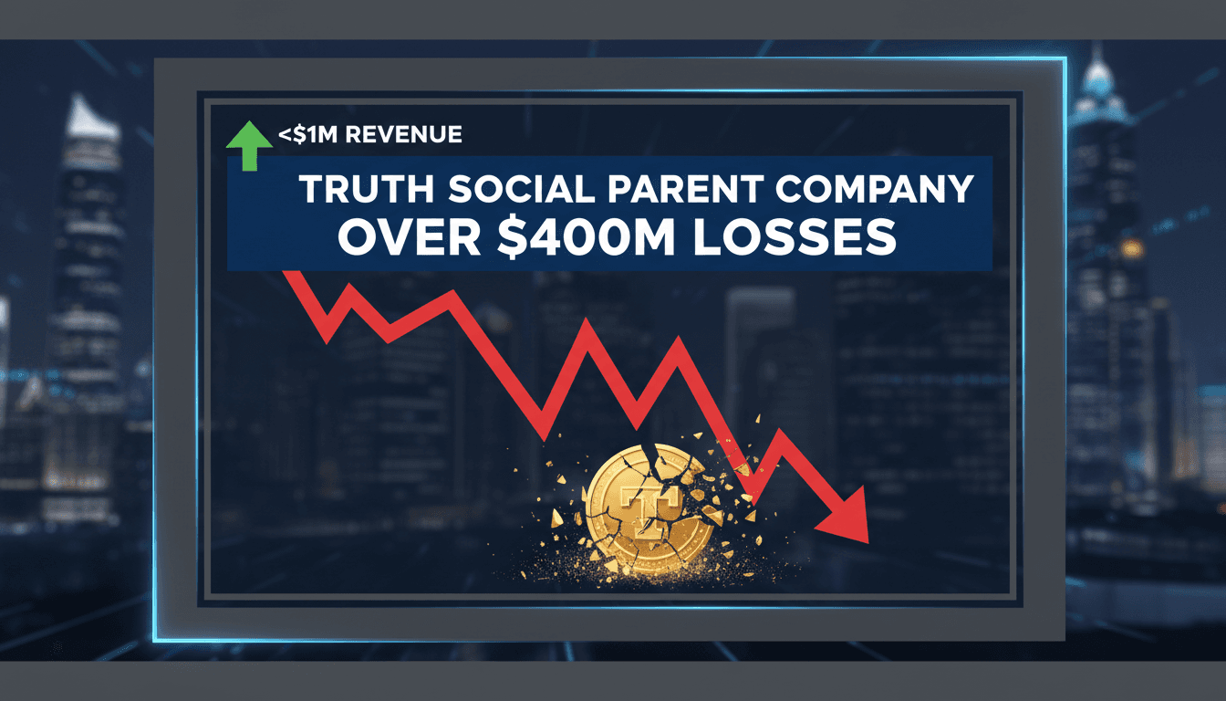 Financial report graphic showing losses for Truth Social's parent company