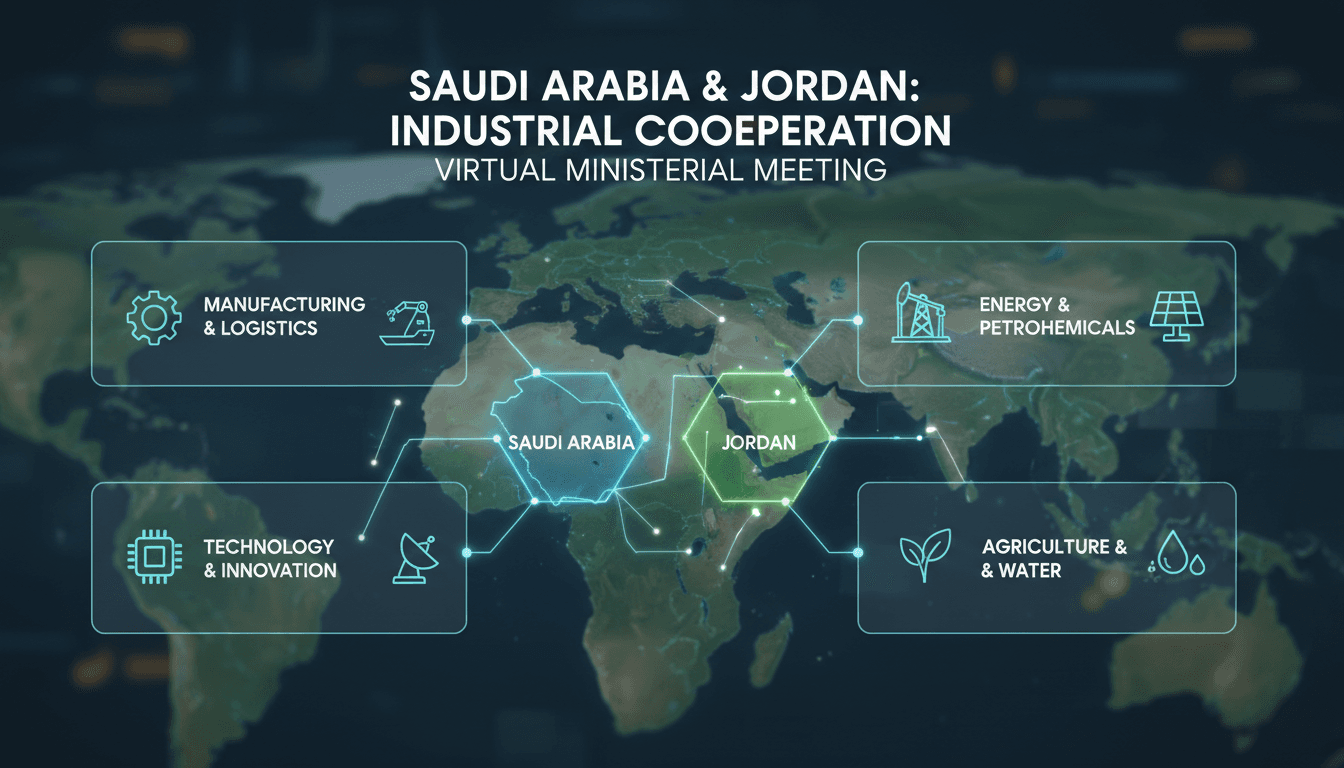 Saudi and Jordanian ministers discussing industrial cooperation online