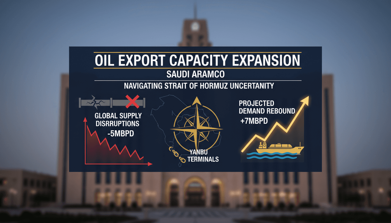 Saudi Aramco oil terminal with tankers in the Strait of Hormuz