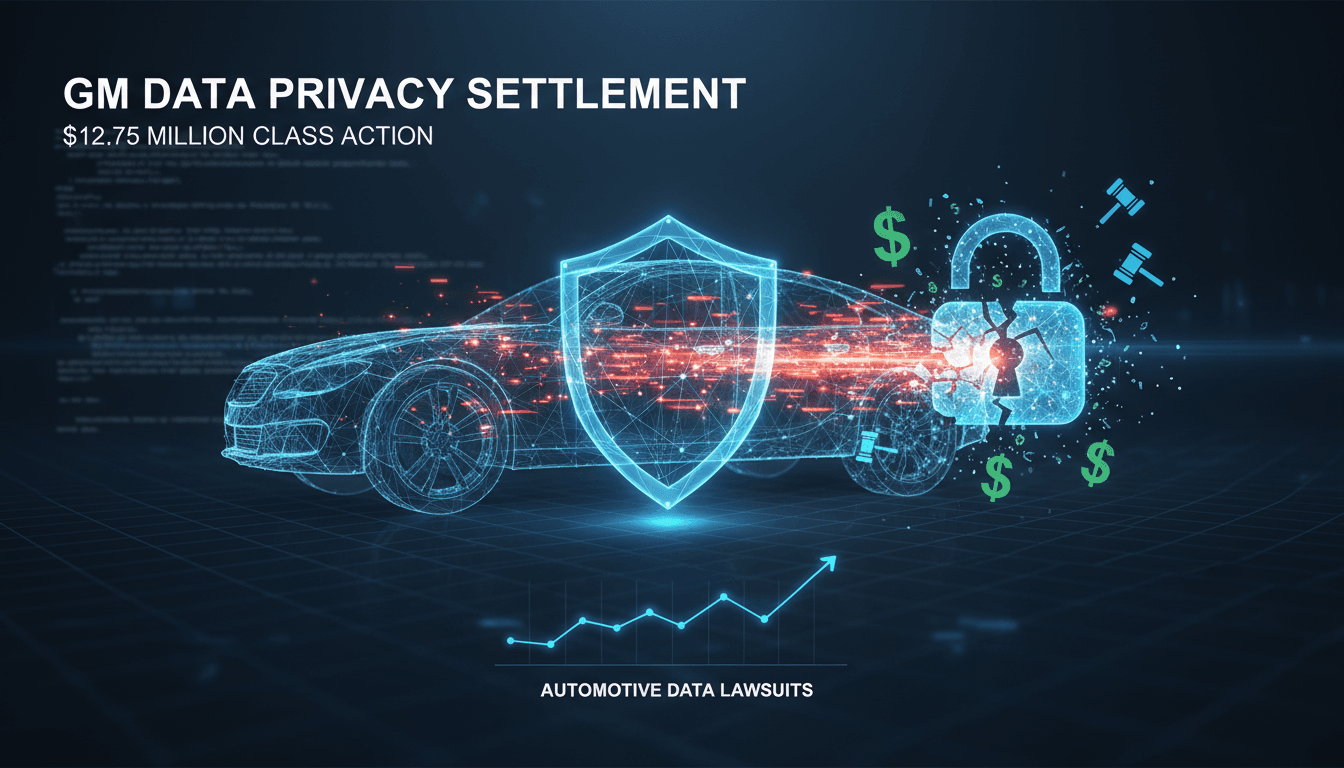 General Motors logo with a backdrop of data privacy symbols