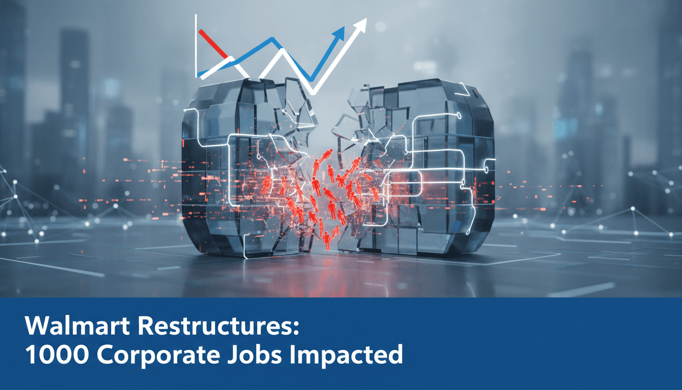 Walmart corporate restructuring announcement with layoffs visual