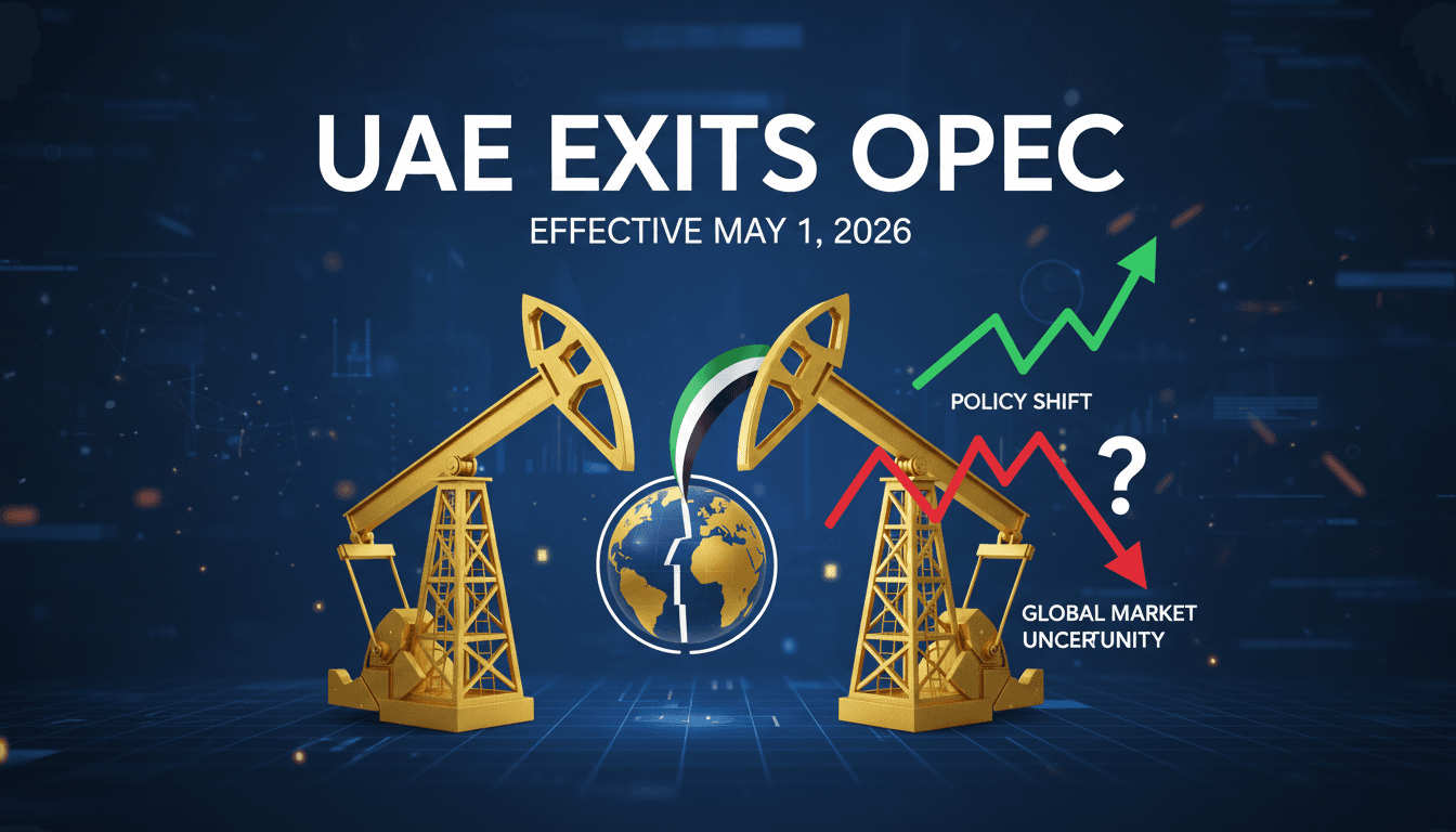 UAE flag with oil rigs symbolizing the exit from OPEC