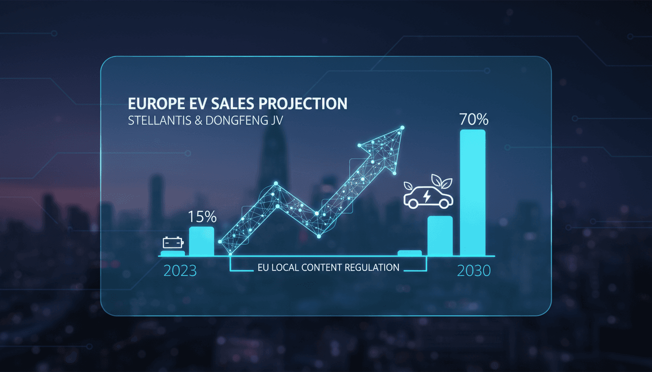 Stellantis and Dongfeng executives announcing their electric vehicle joint venture in Europe.