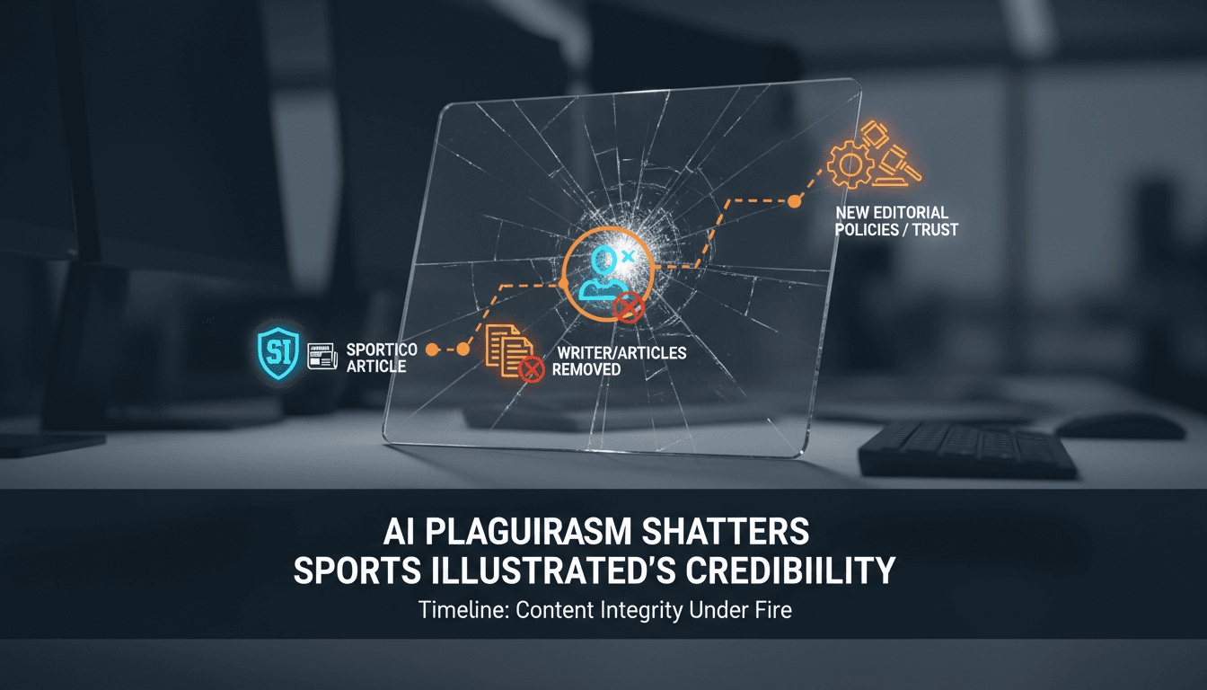 Sports Illustrated logo with a backdrop of digital content creation elements.