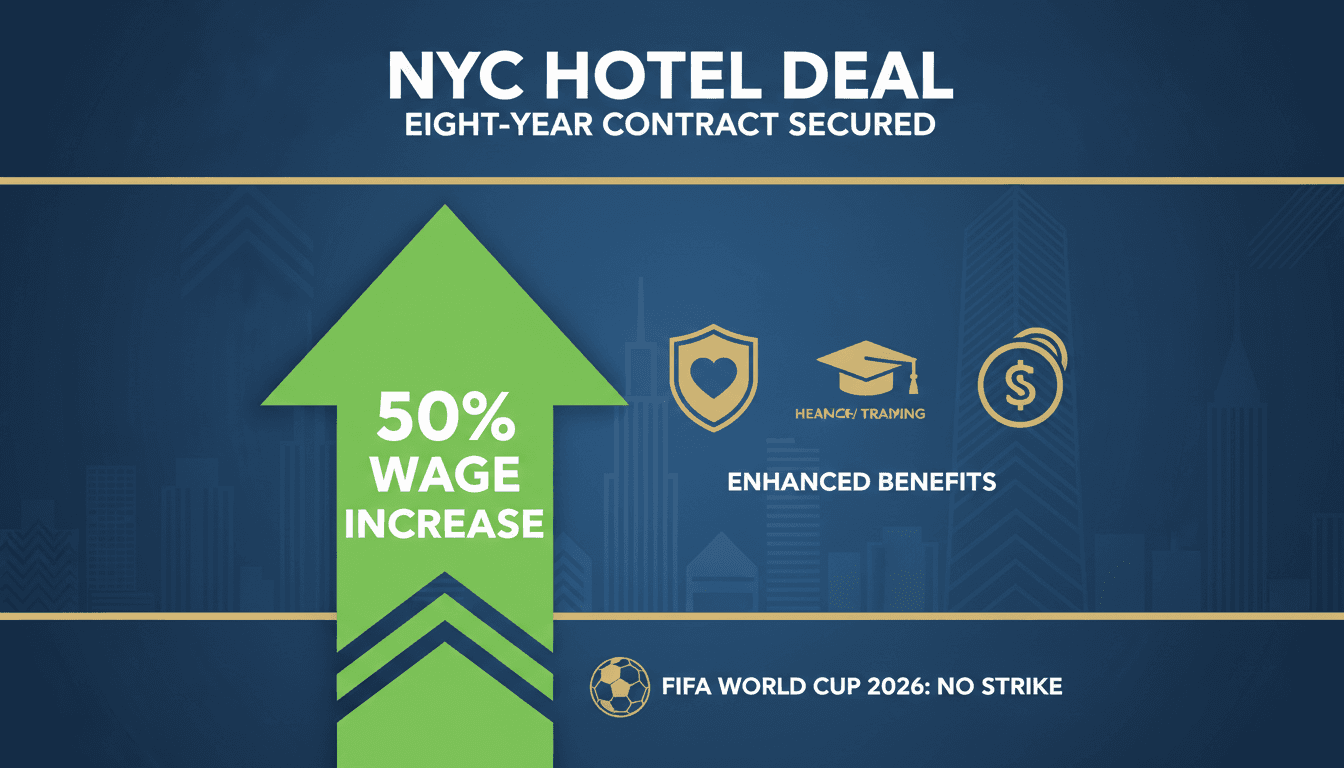Hotel workers celebrating the new contract agreement in New York City.