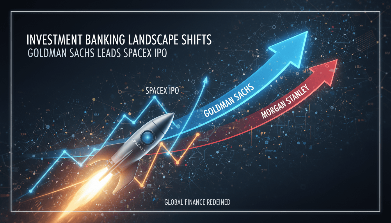 Goldman Sachs logo with SpaceX imagery representing the IPO event