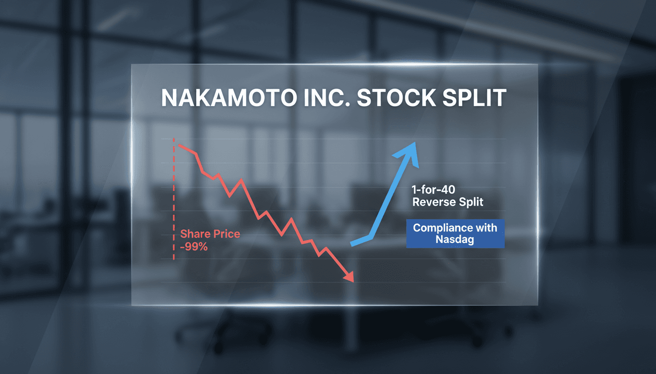 Nakamoto Inc. logo with stock market graphics