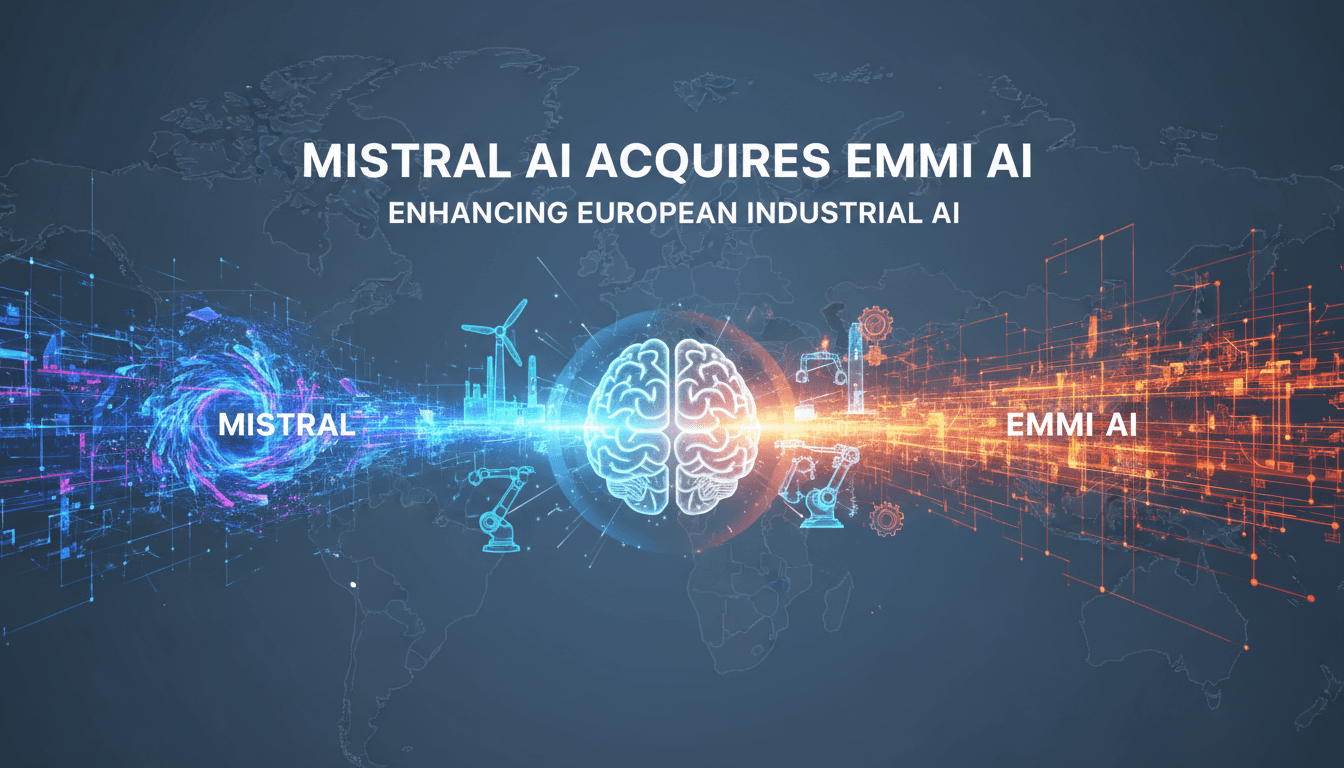 Mistral AI and Emmi AI logos with a backdrop of industrial technology