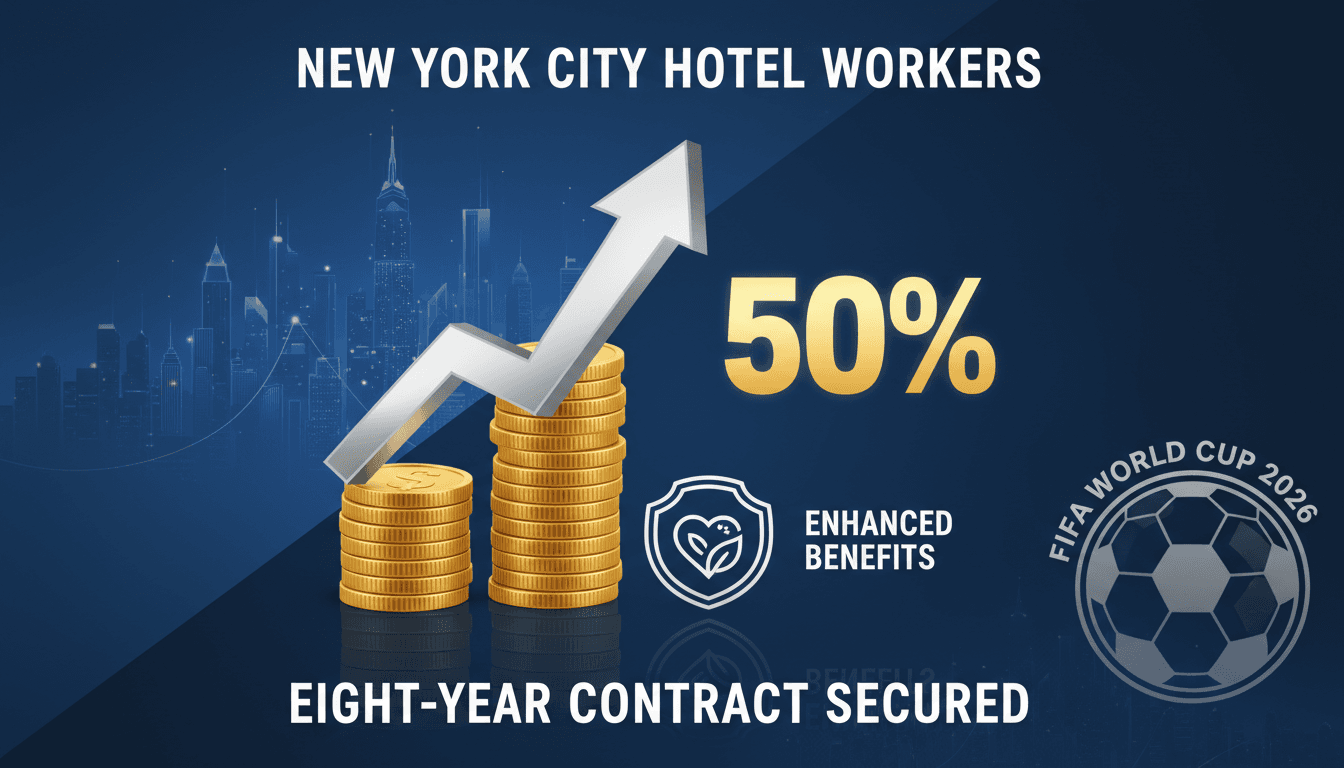 Hotel workers celebrating the new contract in New York City.
