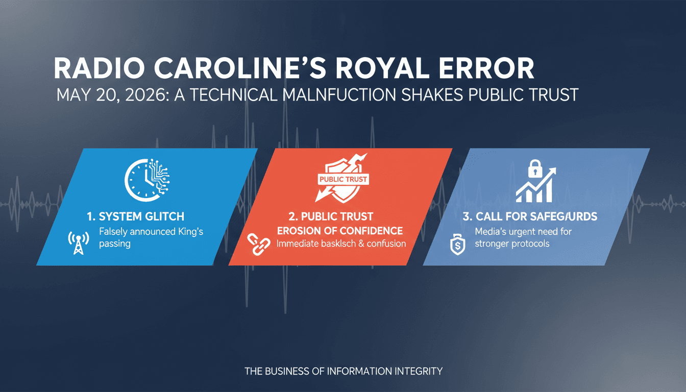 Radio Caroline radio station logo with a news alert graphic