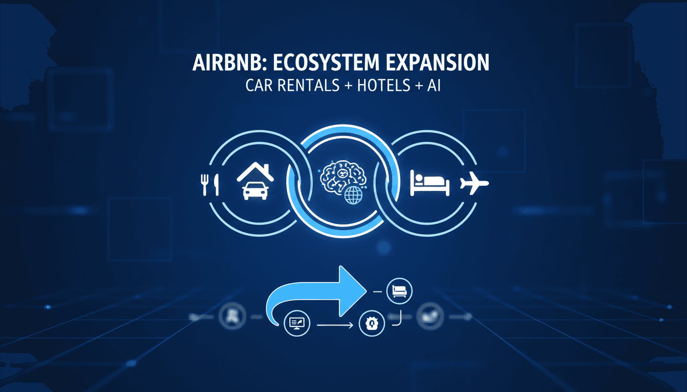 Airbnb logo with icons representing car rentals and hotel bookings