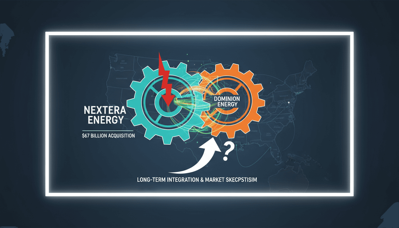 NextEra Energy and Dominion Energy logos with a financial graph background