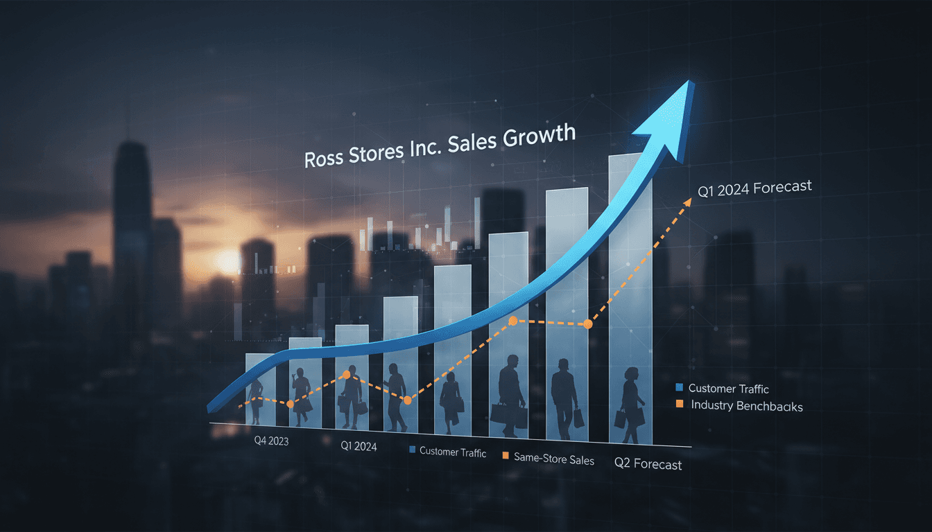 Ross Stores logo with a backdrop of retail growth statistics