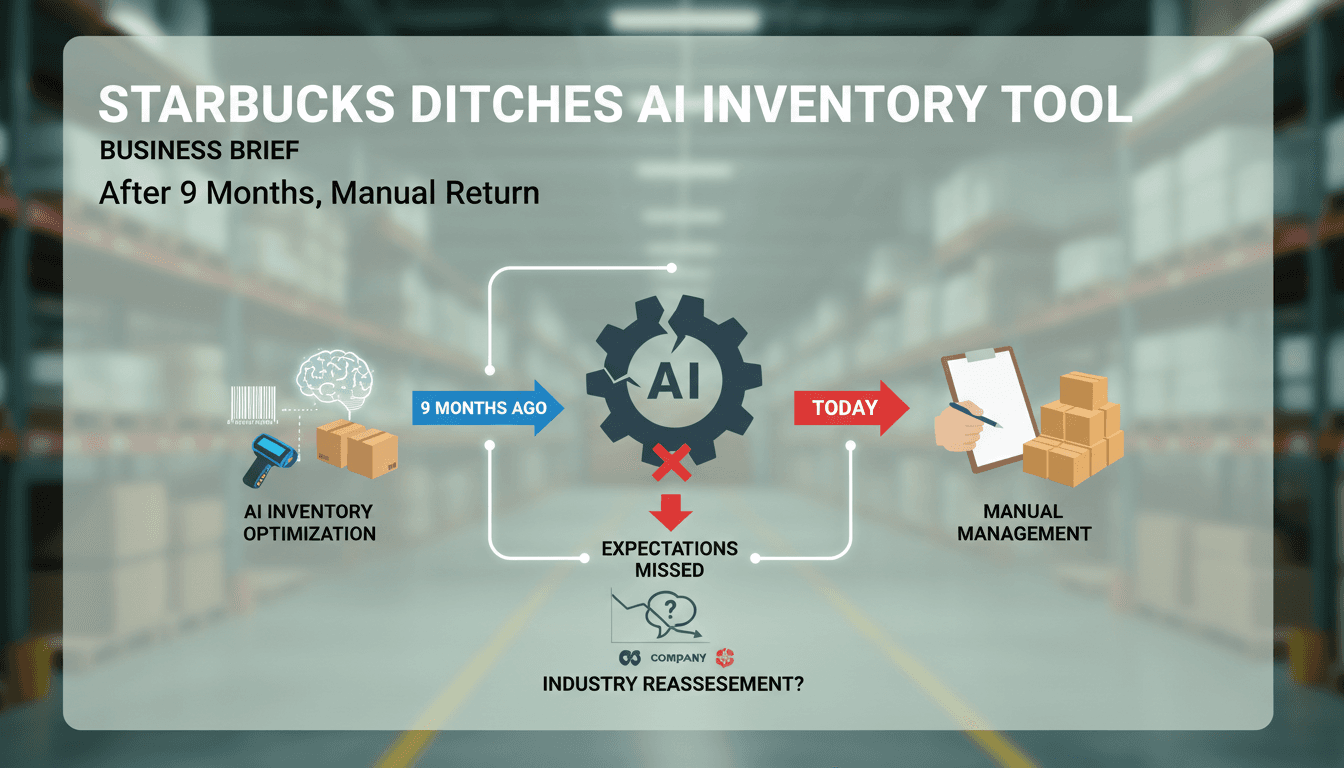 Starbucks logo with a backdrop of inventory management tools