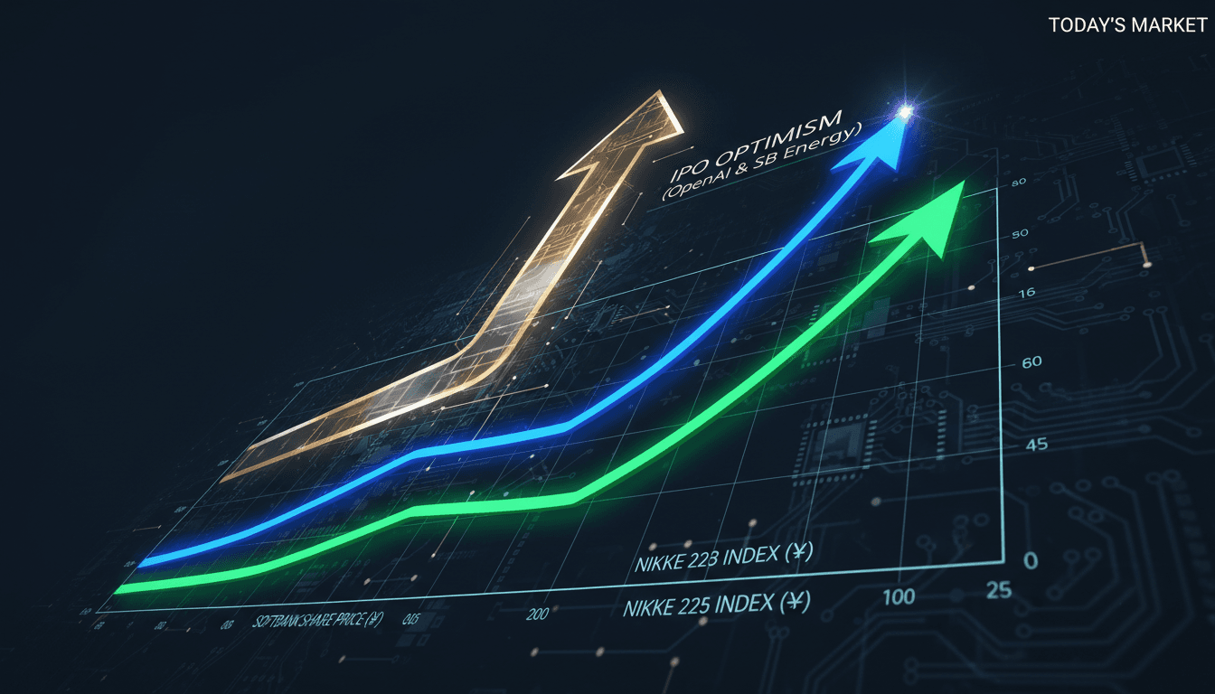 SoftBank logo with a stock market graph background