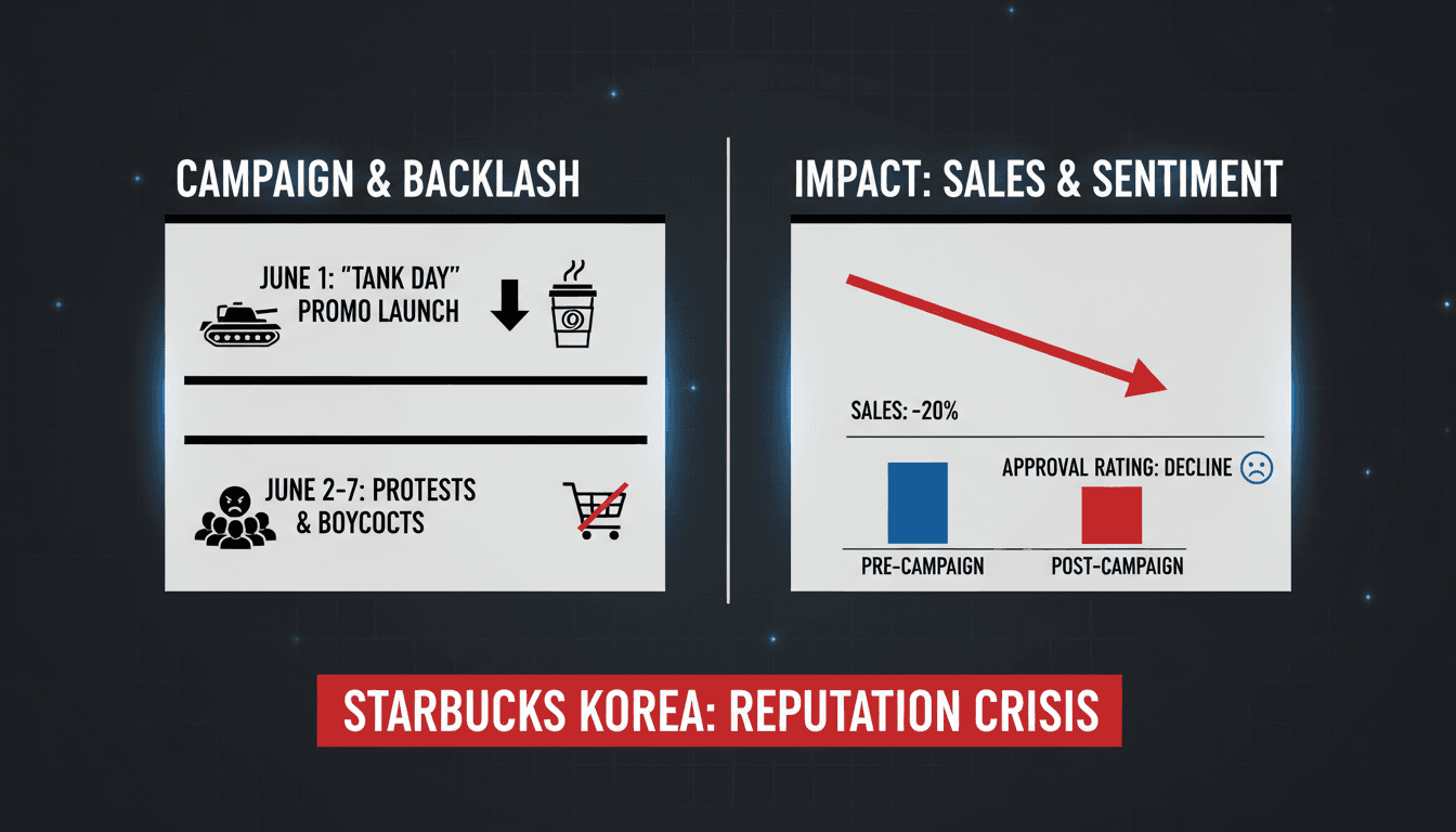 Protesters demonstrating against Starbucks Korea's 'Tank Day' campaign.