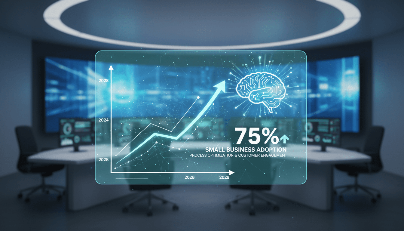 Small business owner analyzing data with AI technology