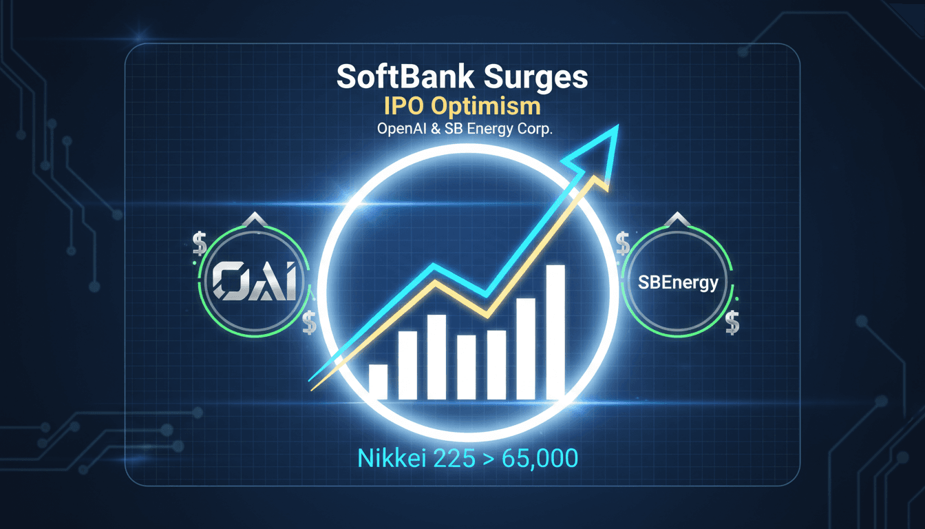 SoftBank logo with a stock market graph background