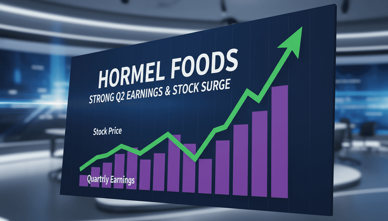 Hormel Foods logo with a background of financial growth charts