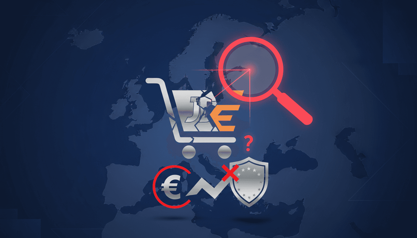JD.com logo with a backdrop of the European Union flag