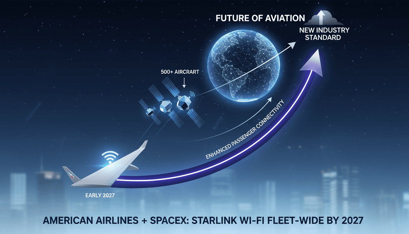American Airlines aircraft with Starlink Wi-Fi technology in-flight