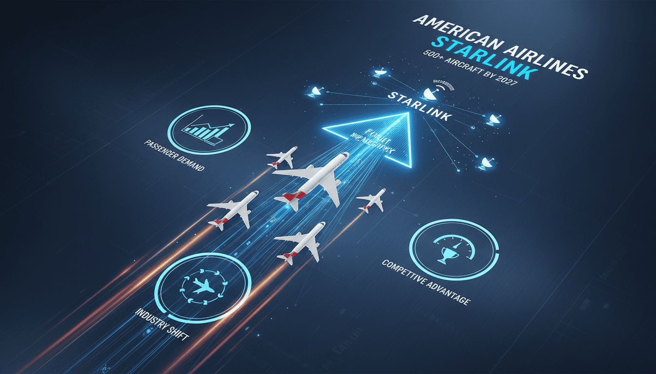 American Airlines aircraft with SpaceX Starlink satellite internet service installation.