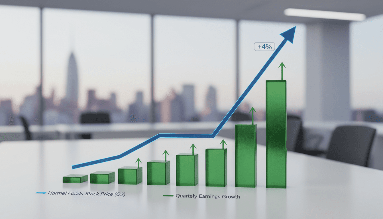 Hormel Foods logo with a financial growth chart background