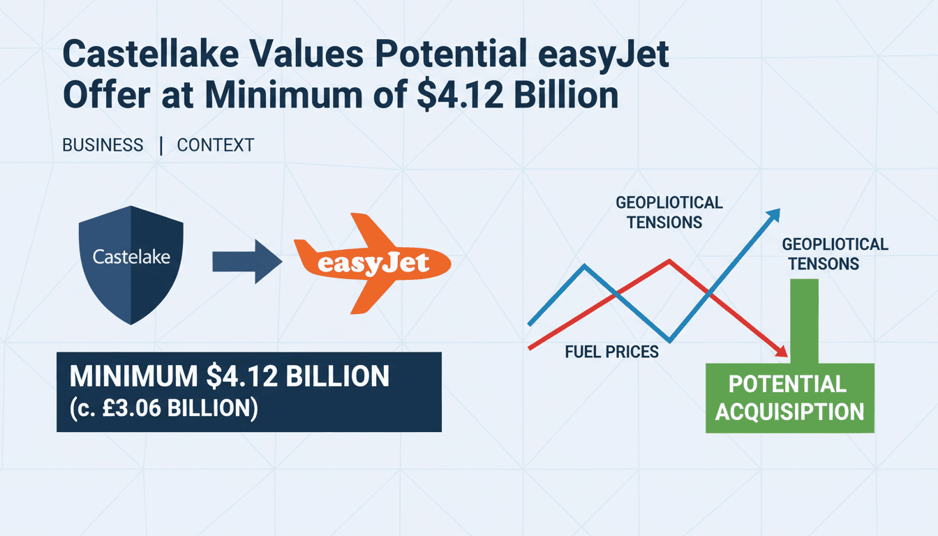 Infographic showing Castlelake's stake in easyJet and potential acquisition valuation.
