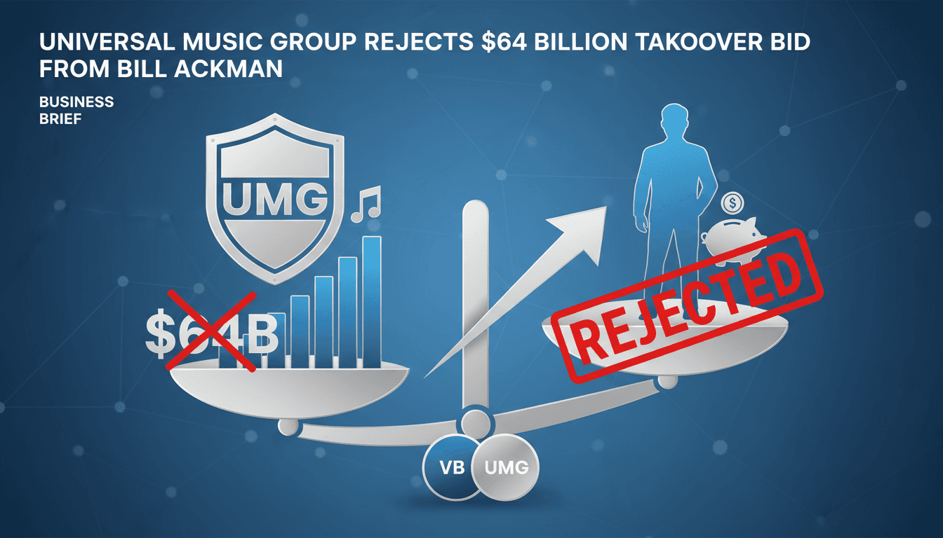 Universal Music Group logo with a backdrop of music industry graphics.
