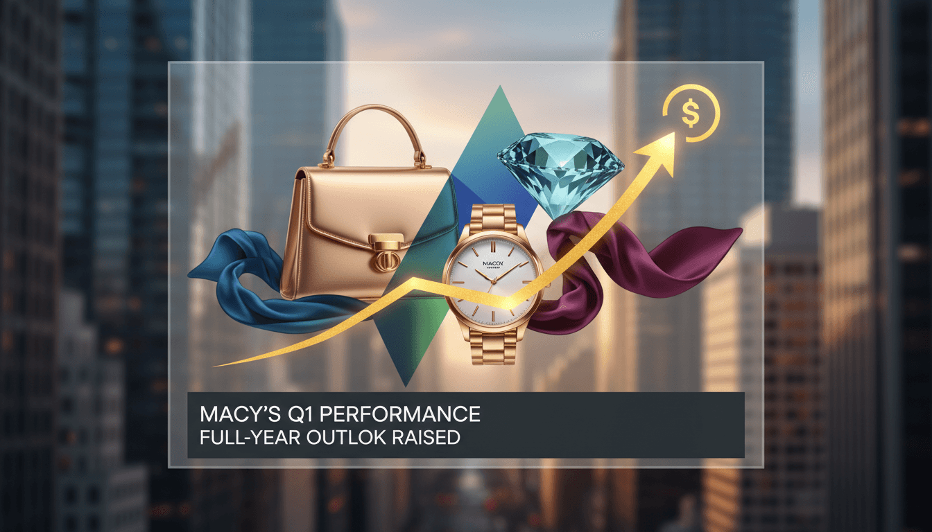 Macy's store showcasing luxury products and shoppers.