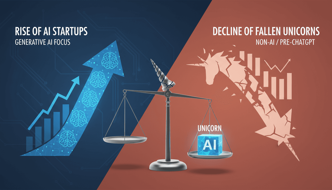 Illustration of the impact of AI investment on startup valuations and unicorn status.