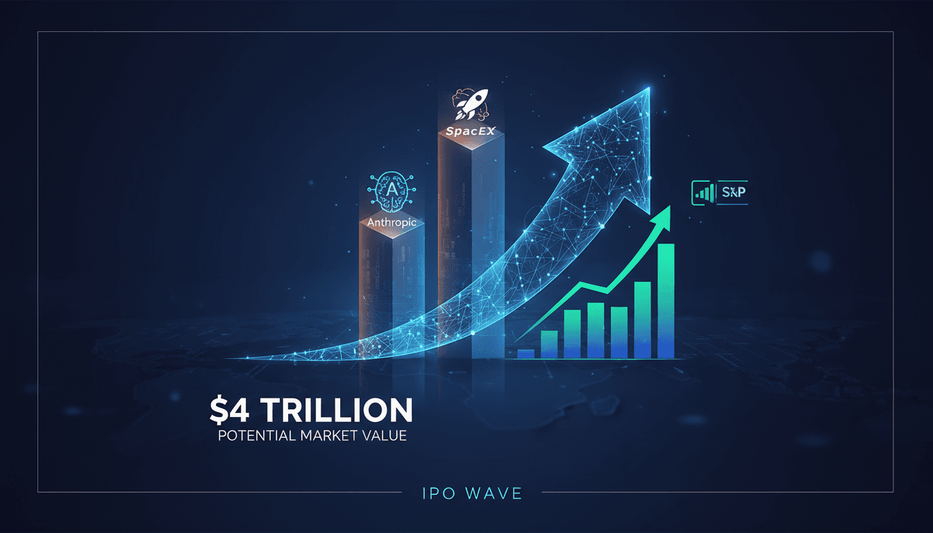 Illustration of the potential market impact of SpaceX, Anthropic, and OpenAI IPOs.