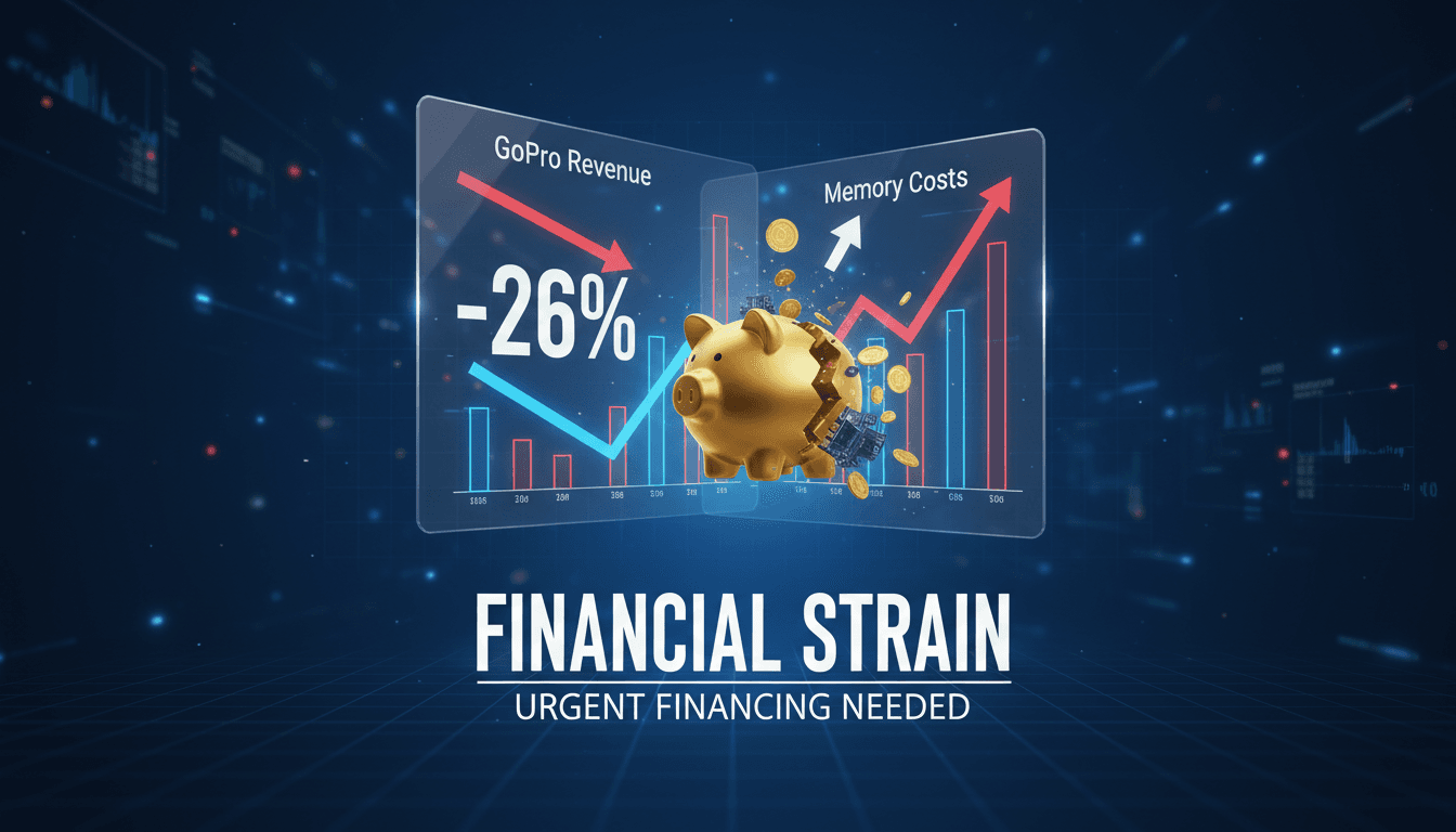 GoPro logo with a financial graph showing decline