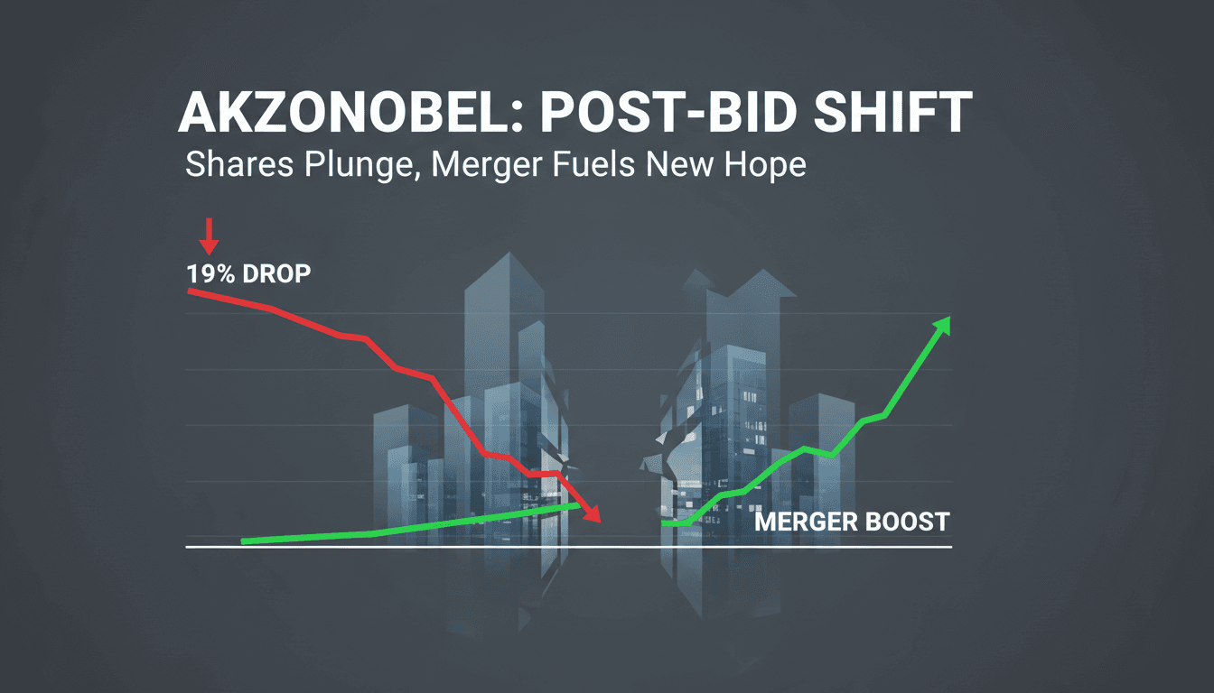 AkzoNobel logo with a stock market graph showing decline.