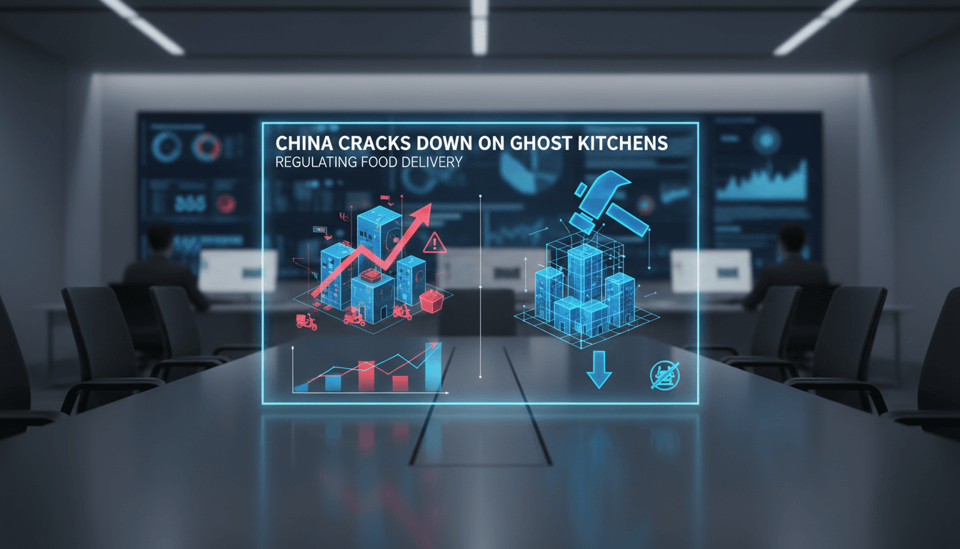 A visual representation of ghost kitchens and food delivery regulations in China.