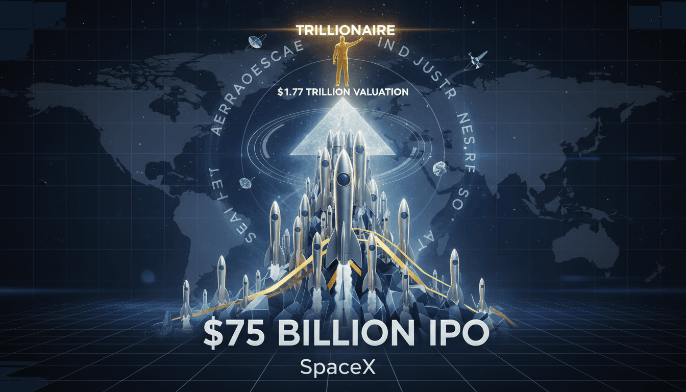 SpaceX logo with a backdrop of a rocket launch.