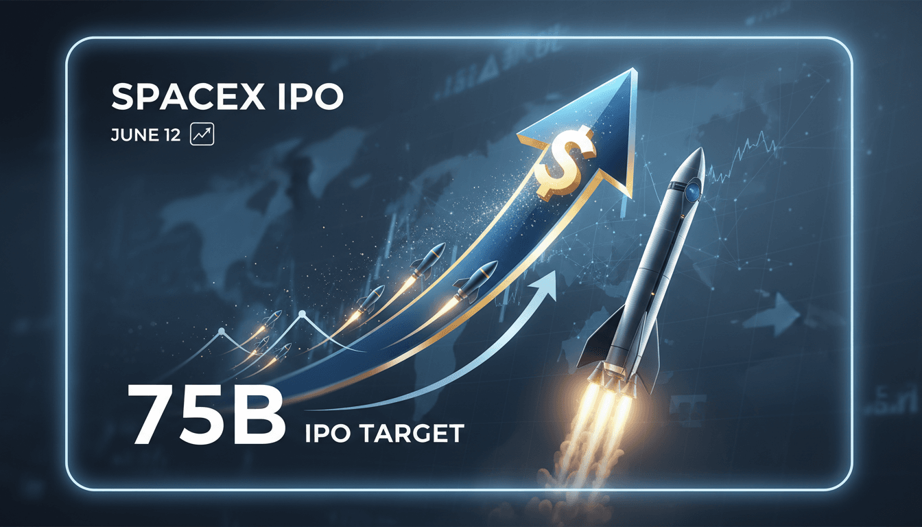 SpaceX rocket launch with financial market graphics