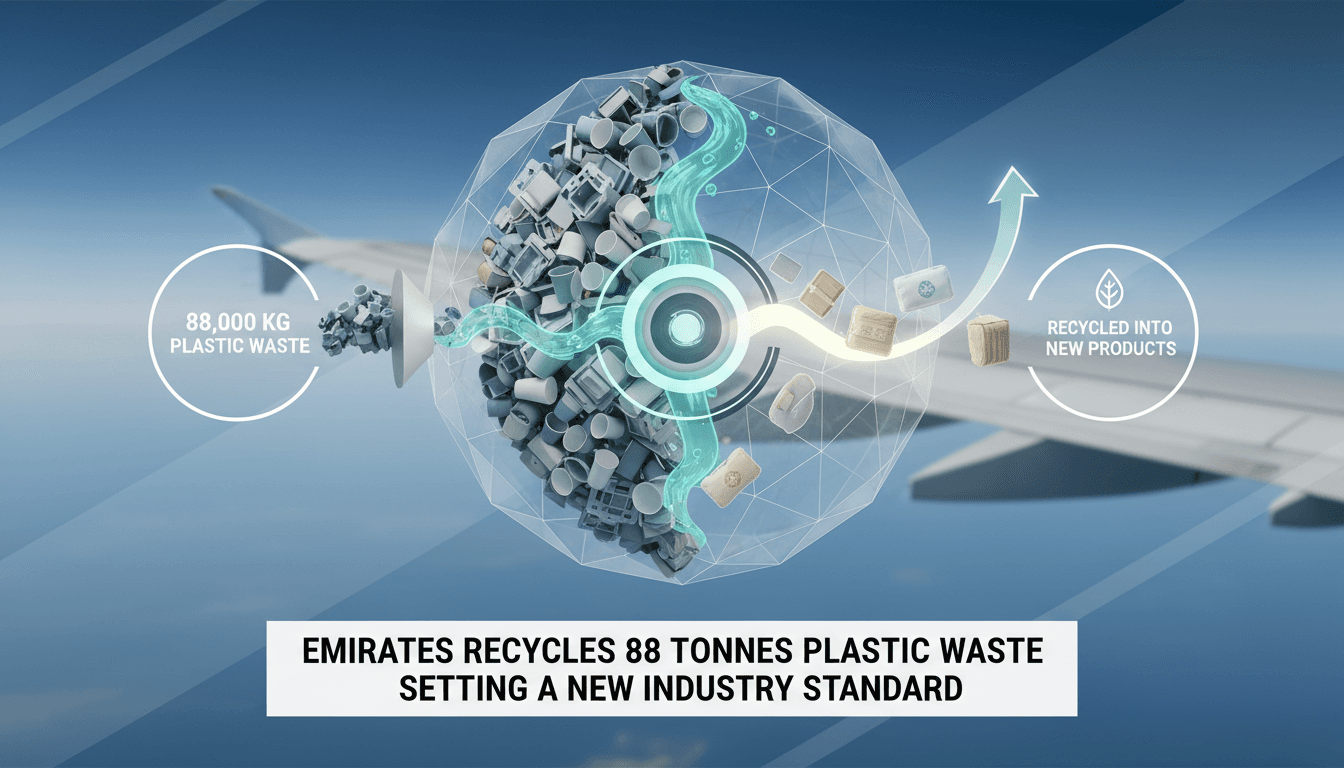 Emirates Airlines inflight service items made from recycled plastic