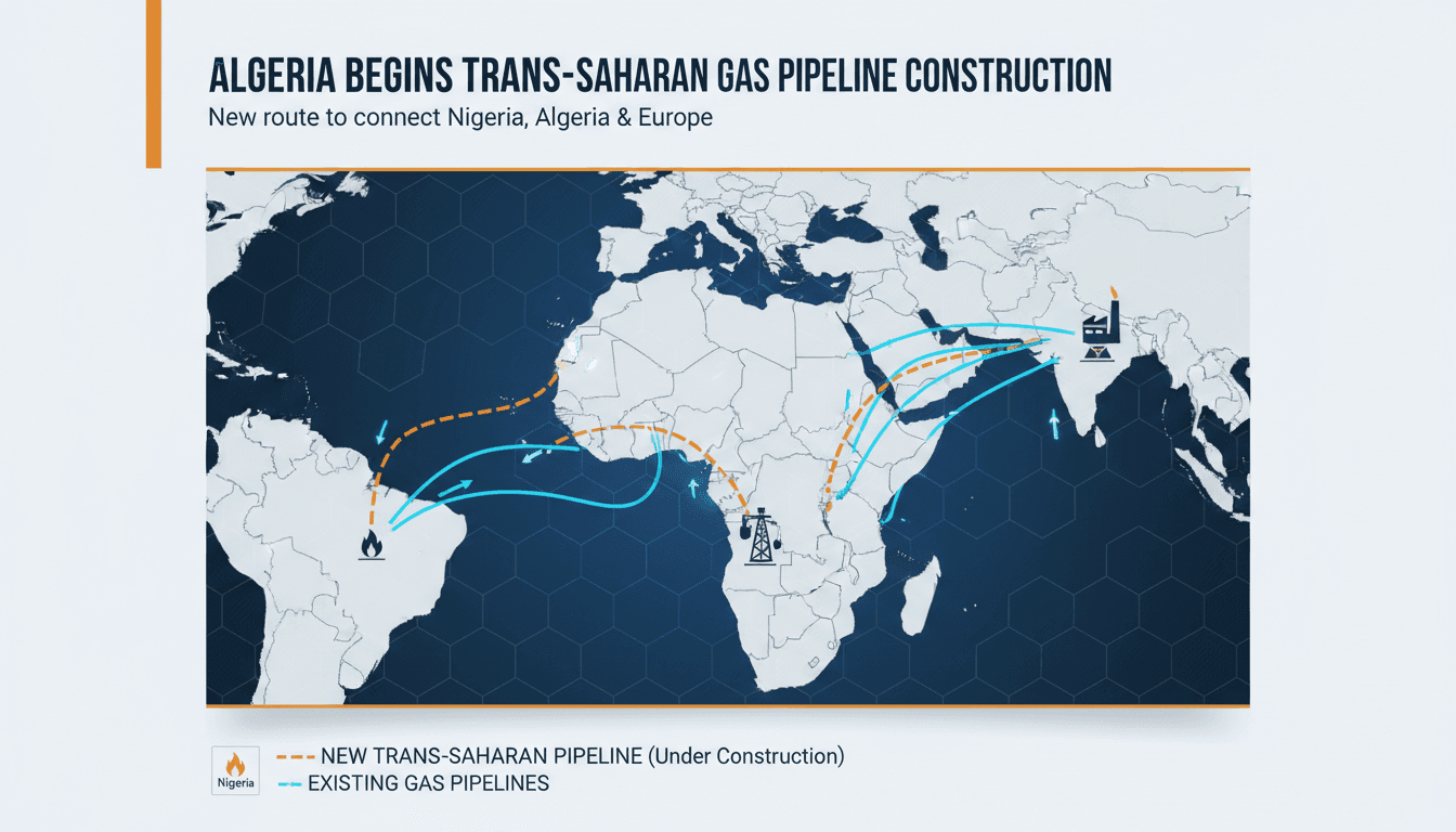 Construction of the Trans-Saharan gas pipeline connecting Algeria, Niger, and Nigeria.