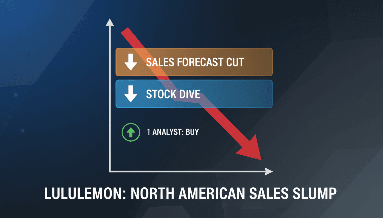 Lululemon Athletica logo with declining sales graph