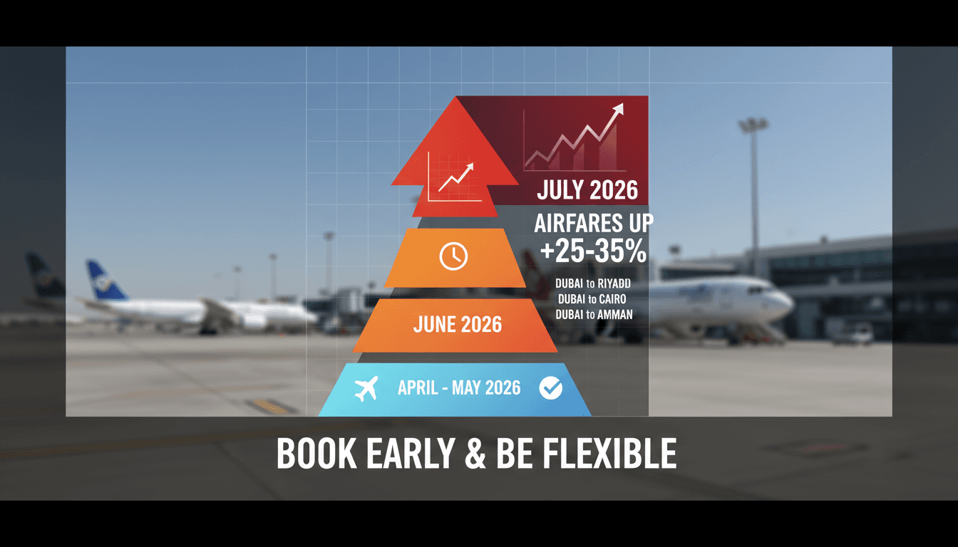 Graph showing projected airfare increases from UAE to Arab destinations in July 2026.