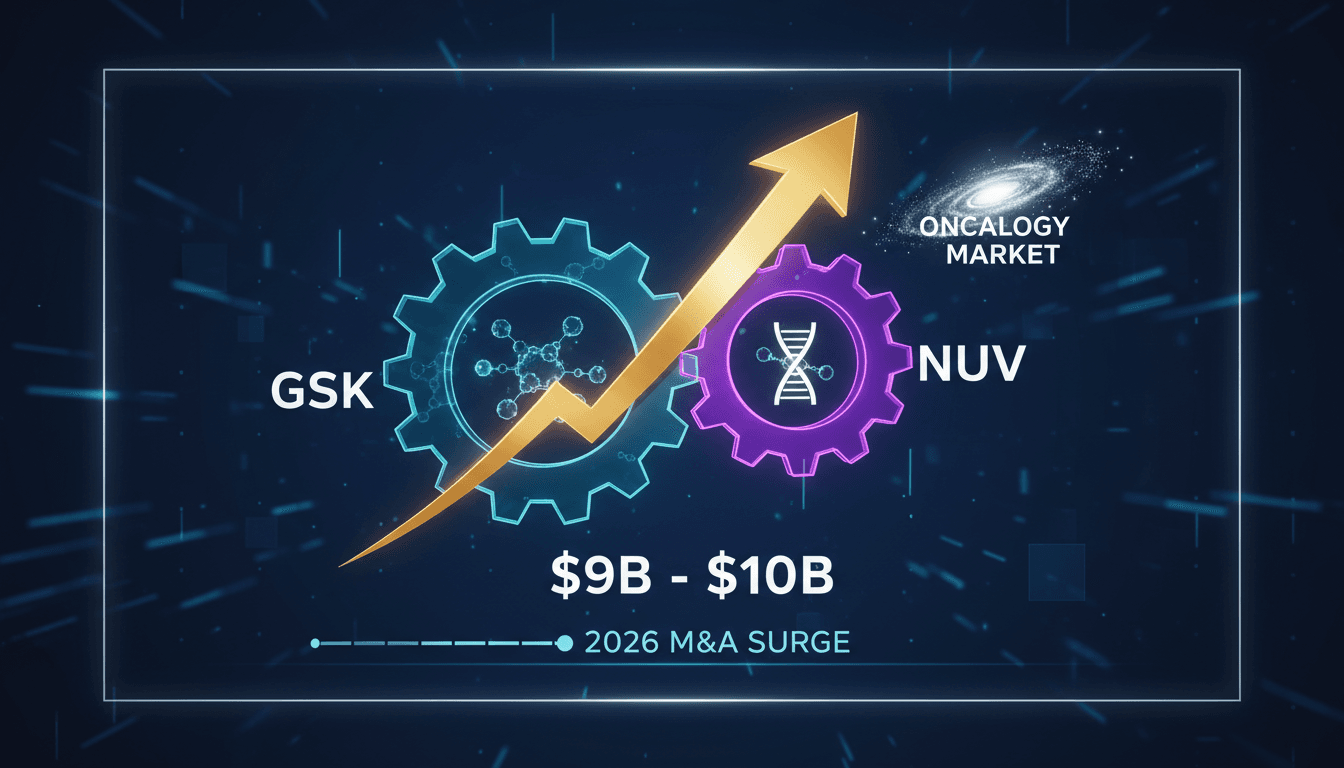 GSK and Nuvalent logos with a cancer treatment theme
