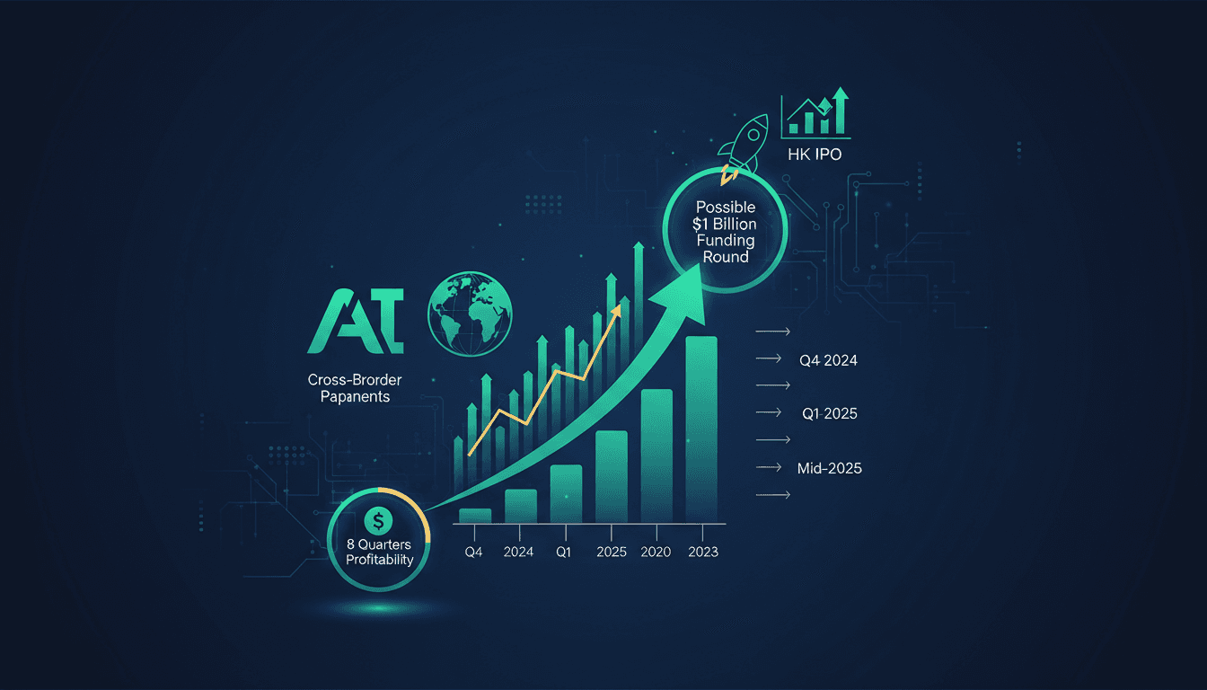 Ant International logo with a financial growth chart background