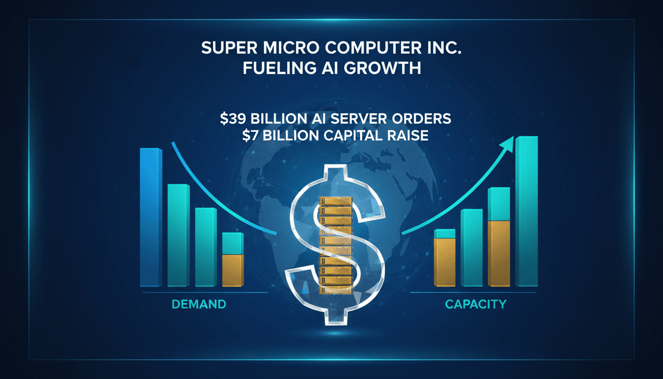 Super Micro Computer Inc. logo with AI server graphics