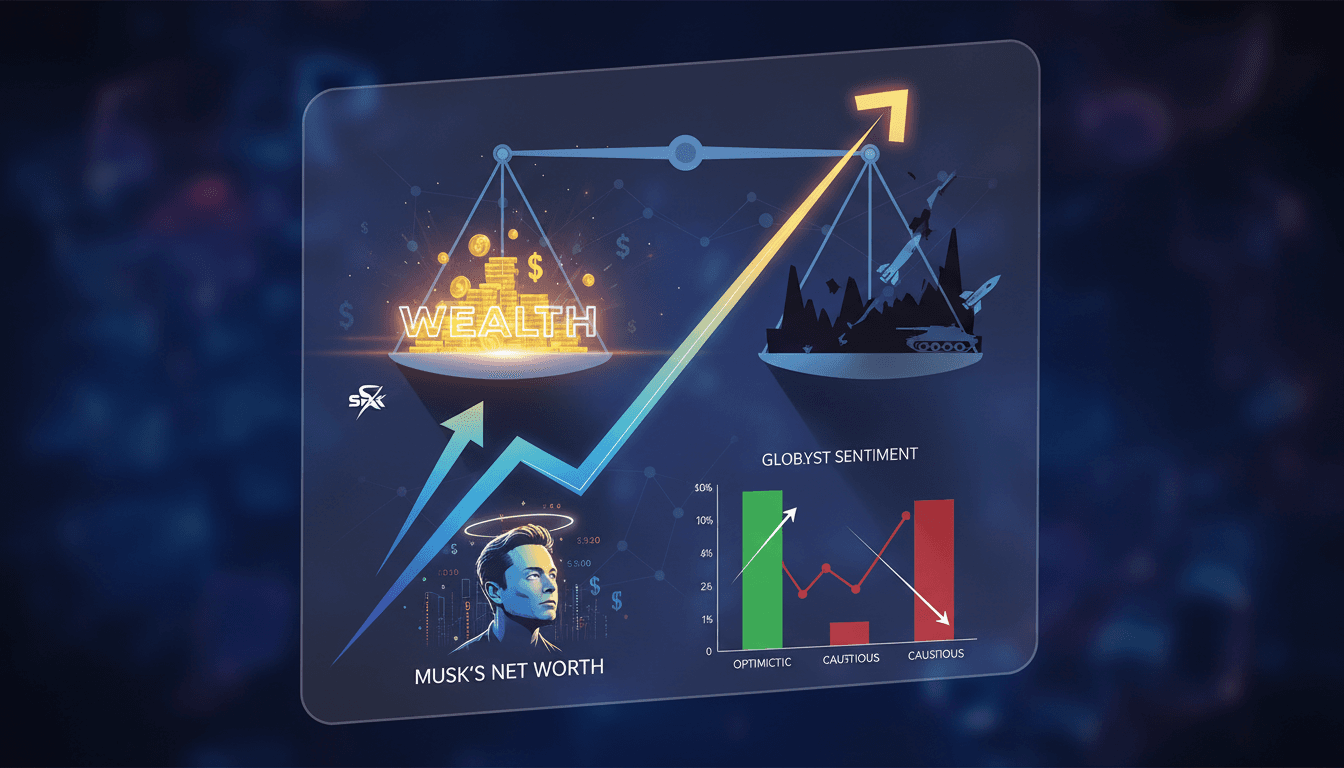 SpaceX logo with a backdrop of a rocket launch and financial graphs