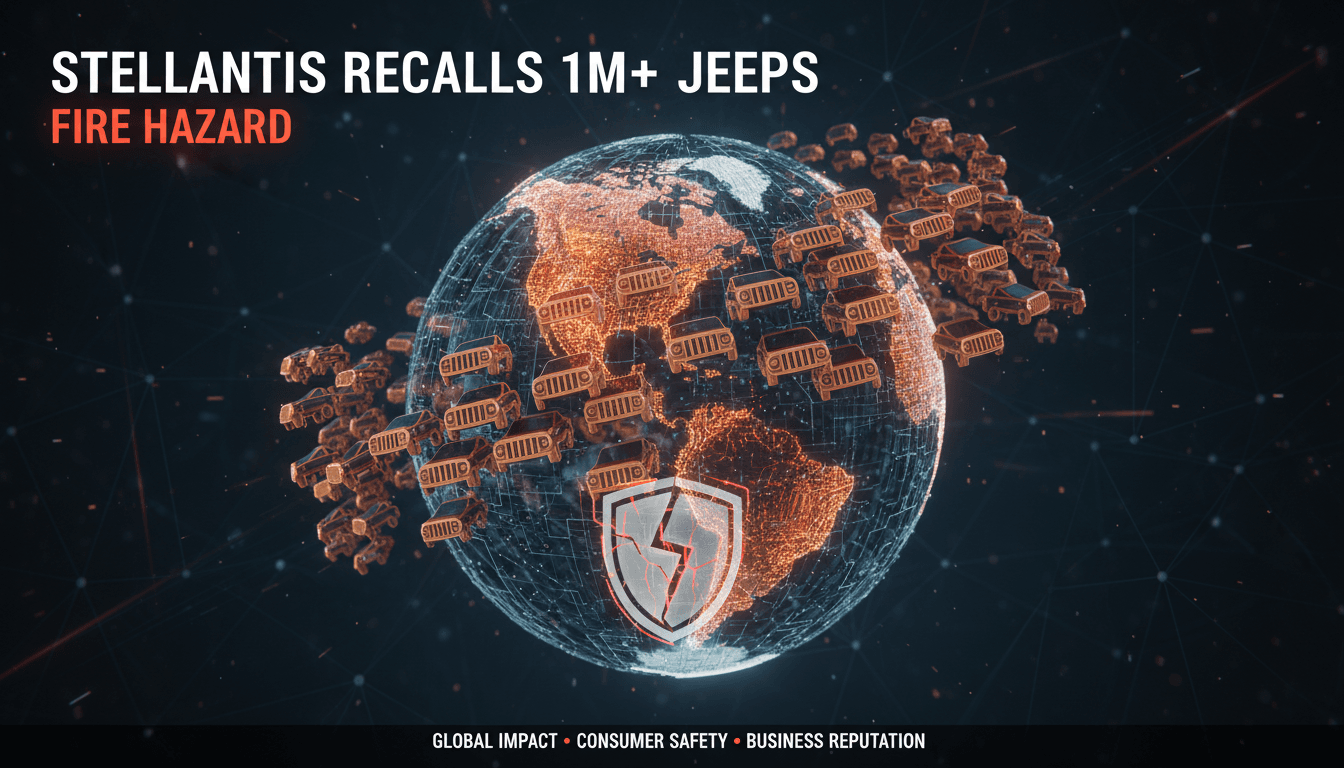 Jeep vehicles parked in a dealership, highlighting the recall issue.