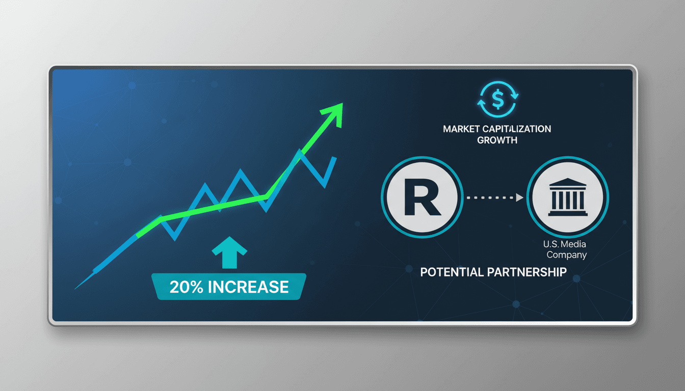 Roku Inc. logo with stock market graphics illustrating growth