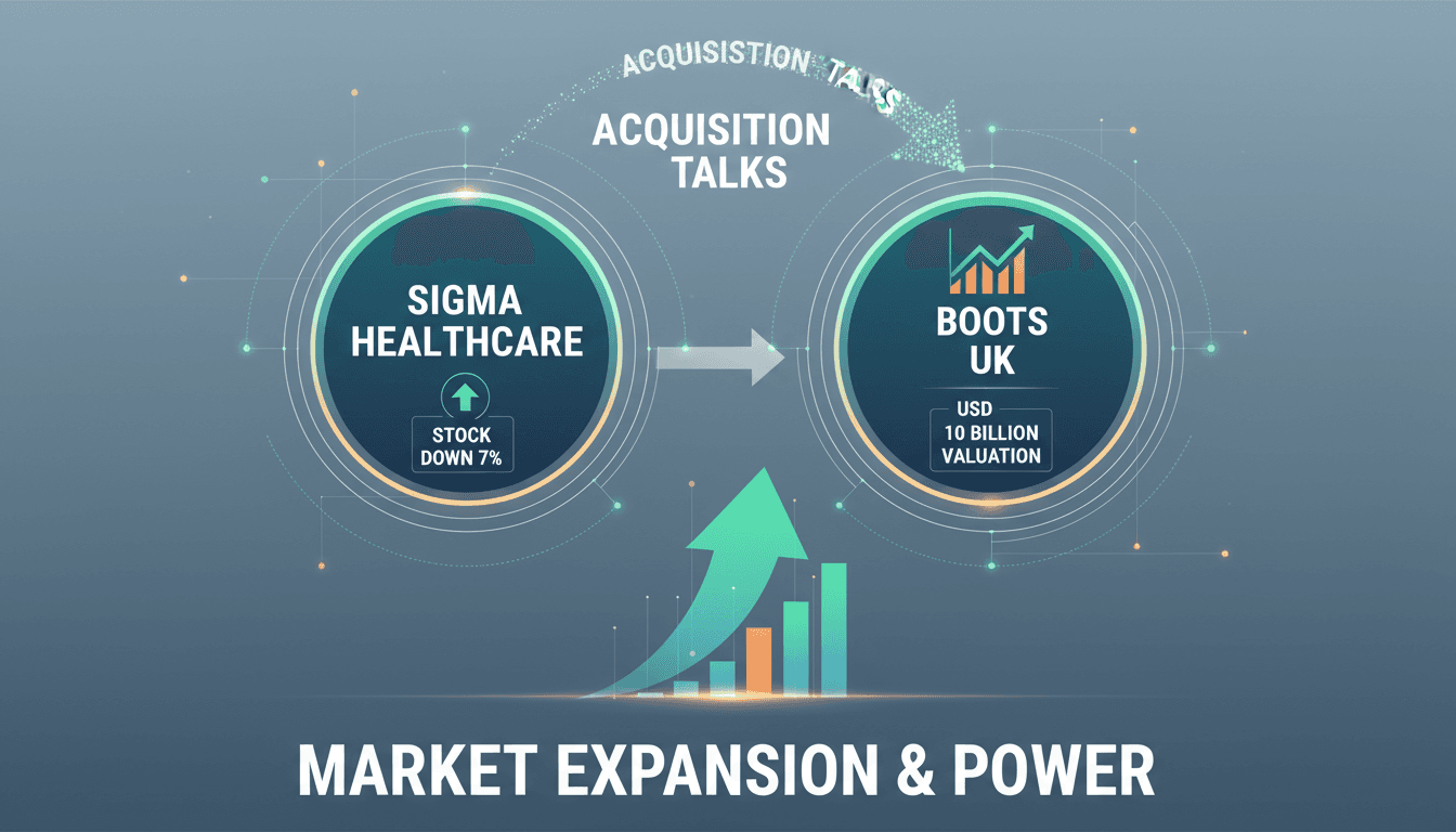Sigma Healthcare and Boots logos with a financial graph background